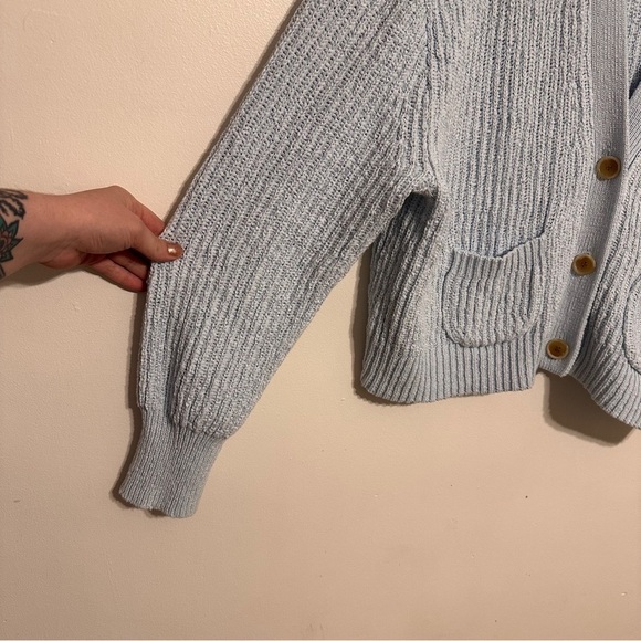 J Crew Cropped Patch Pocket Beach Cardigan Sweater in XL Baby Blue - Picture 4 of 8